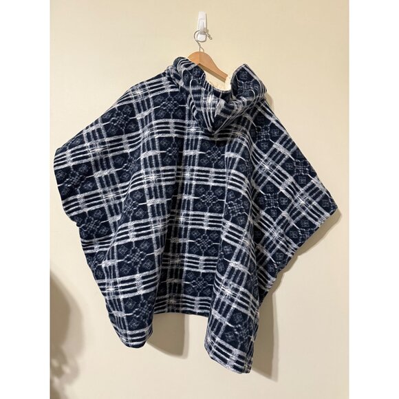 FREE PEOPLE PONCHO XS/S "MISS YOU" Hooded Jacket Winter PLAID BLUE NWOT - Picture 4 of 9